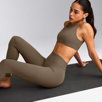 SoftMotion™ High Waisted Leggings with Grey Logo | Moss Brown