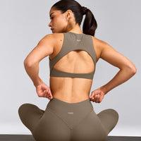 SoftMotion™ High Waisted Leggings with Grey Logo | Moss Brown