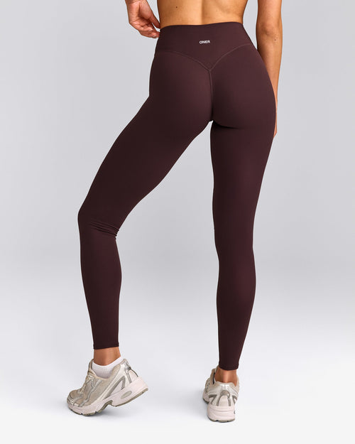 SoftMotion™ High Waisted Leggings with Gray Logo | Plum Brown