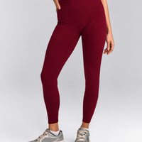 SoftMotion™ High Waisted Leggings with Gray Logo | Ruby Red