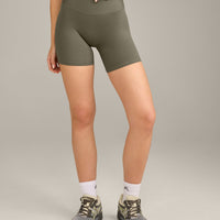 SoftMotion™ High Waisted Shorts 6" with Grey Logo | Alpine Green