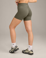 SoftMotion™ High Waisted Shorts 6" with Grey Logo | Alpine Green