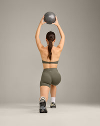 SoftMotion™ High Waisted Shorts 6" with Grey Logo | Alpine Green