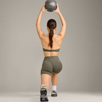 SoftMotion™ High Waisted Shorts 6" with Grey Logo | Alpine Green