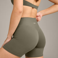 SoftMotion™ High Waisted Shorts 6" with Grey Logo | Alpine Green