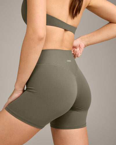 SoftMotion™ High Waisted Shorts 6" with Grey Logo | Alpine Green