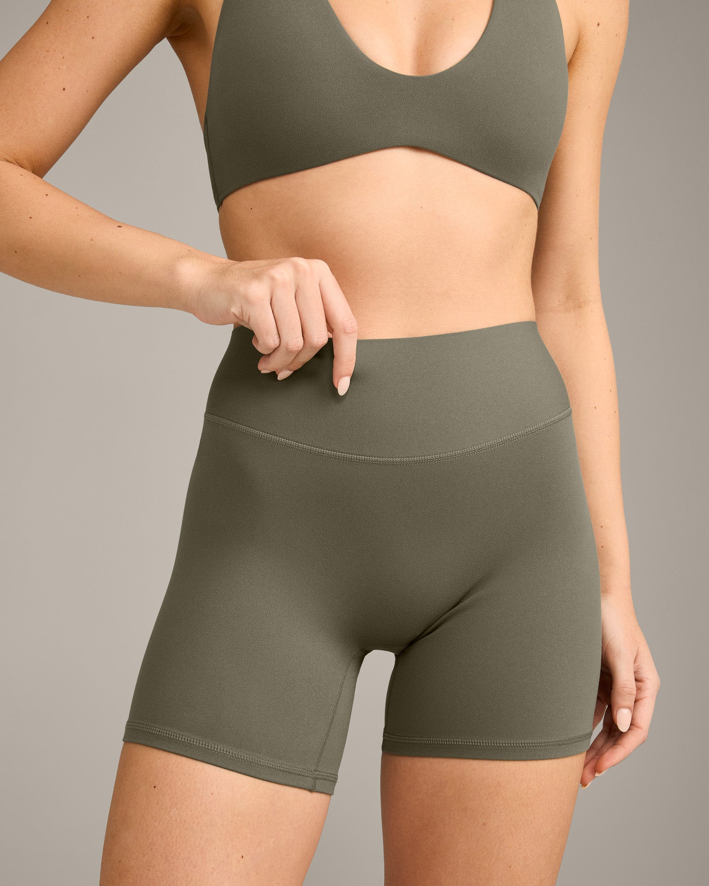 SoftMotion™ High Waisted Shorts 6" with Grey Logo | Alpine Green