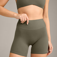 SoftMotion™ High Waisted Shorts 6" with Grey Logo | Alpine Green