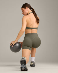 SoftMotion™ High Waisted Shorts 6" with Grey Logo | Alpine Green