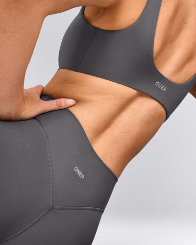 SoftMotion™ High Waisted Shorts 6" with Gray Logo | Ash Gray