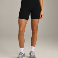 SoftMotion™ High Waisted Shorts 6" with Grey Logo | Black