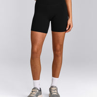 SoftMotion™ High Waisted Shorts 6" with Grey Logo | Black