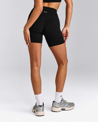 SoftMotion™ High Waisted Shorts 6" with Grey Logo | Black