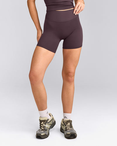 SoftMotion™ High Waisted Shorts 6" with Gray Logo | Dark Umber Brown
