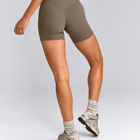 SoftMotion™ High Waisted Shorts 6" with Grey Logo | Moss Brown