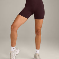 SoftMotion™ High Waisted Shorts 6" with Grey Logo | Plum Brown