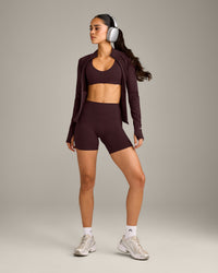 SoftMotion™ High Waisted Shorts 6" with Grey Logo | Plum Brown