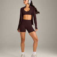 SoftMotion™ High Waisted Shorts 6" with Grey Logo | Plum Brown