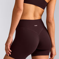 SoftMotion™ High Waisted Shorts 6" with Grey Logo | Plum Brown