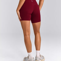 SoftMotion™ High Waisted Shorts 6" with Gray Logo | Ruby Red