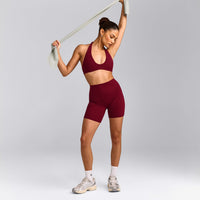 SoftMotion™ High Waisted Shorts 6" with Gray Logo | Ruby Red