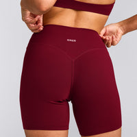 SoftMotion™ High Waisted Shorts 6" with Gray Logo | Ruby Red
