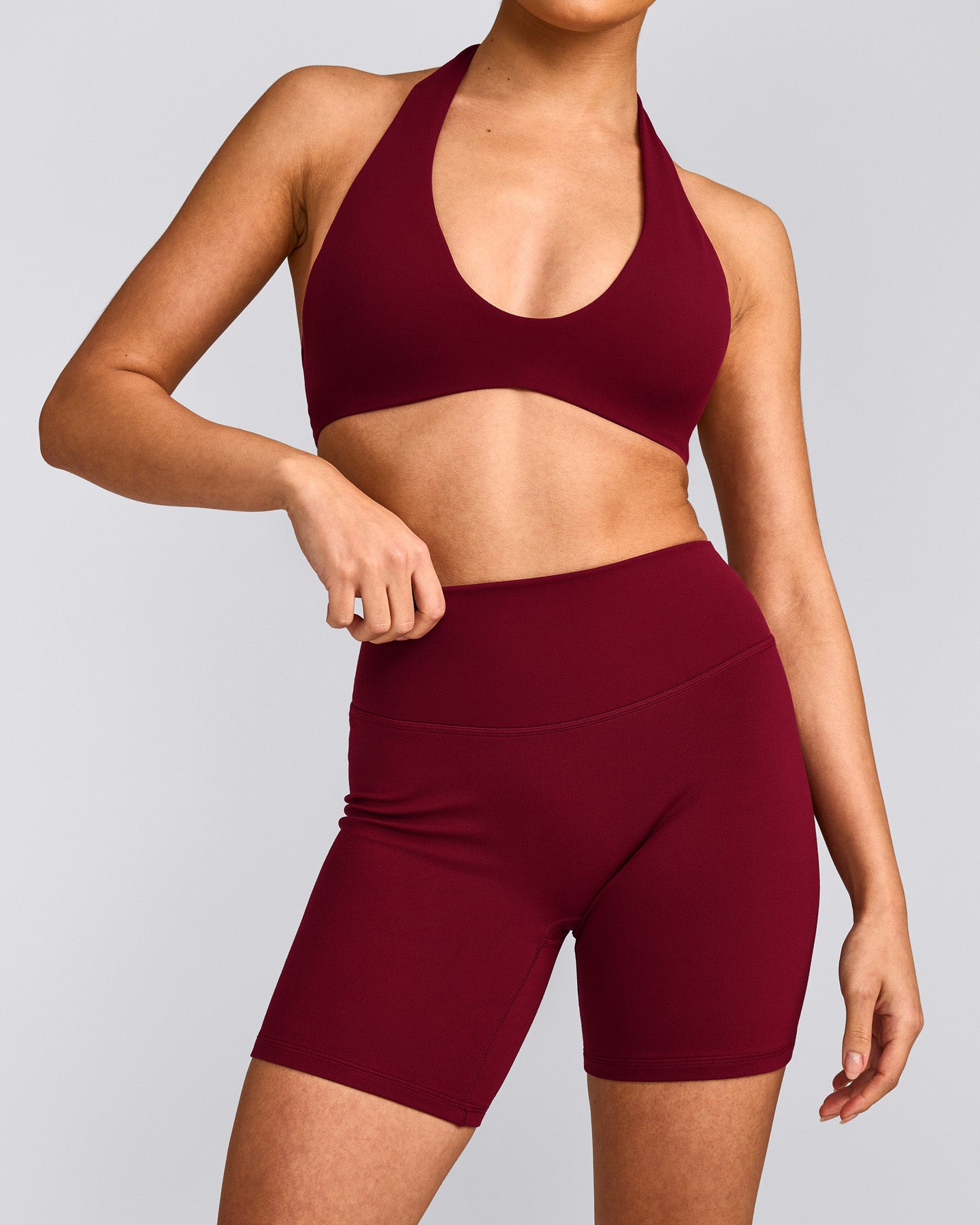 SoftMotion™ High Waisted Shorts 6" with Gray Logo | Ruby Red