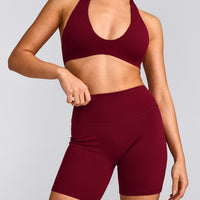 SoftMotion™ High Waisted Shorts 6" with Gray Logo | Ruby Red