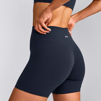 SoftMotion™ High Waisted Shorts 6" with Grey Logo | True Blue