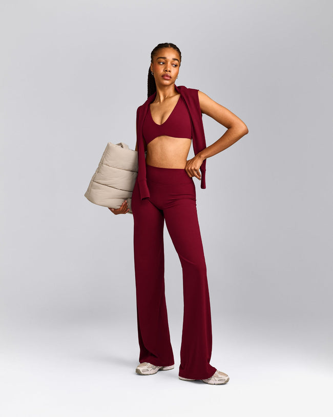 SoftMotion™ Straight Leg Pants with Gray Logo | Ruby Red