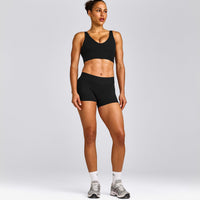 SoftMotion™ Longline Sports Bra with Gray Logo | Black