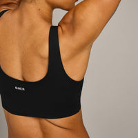 SoftMotion™ Longline Sports Bra with Grey Logo | Black