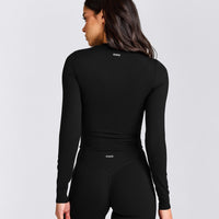 SoftMotion™ Long Sleeve Mid Top with Grey Logo | Black