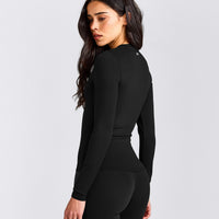 SoftMotion™ Long Sleeve Top with Grey Logo | Black