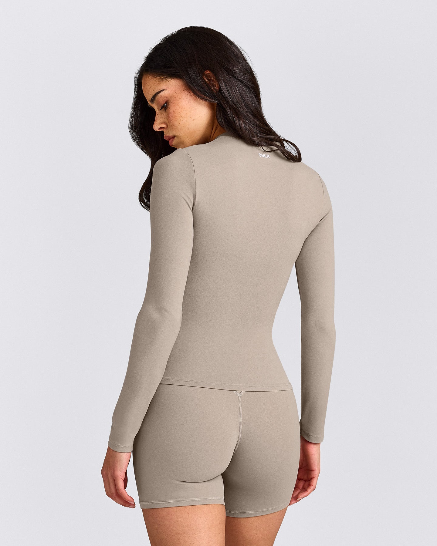 SoftMotion™ Long Sleeve Top with White Logo | Warm Sand