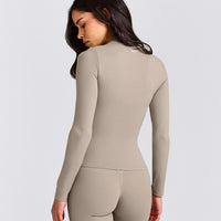 SoftMotion™ Long Sleeve Top with White Logo | Warm Sand