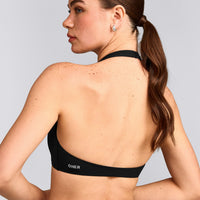 SoftMotion™ Minimal Halter Neck Bralette with Gray Logo | Black