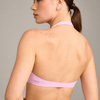 SoftMotion™ Minimal Halter Neck Bralette with Grey Logo | Chalk Pink