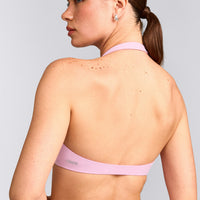 SoftMotion™ Minimal Halter Neck Bralette with Grey Logo | Chalk Pink