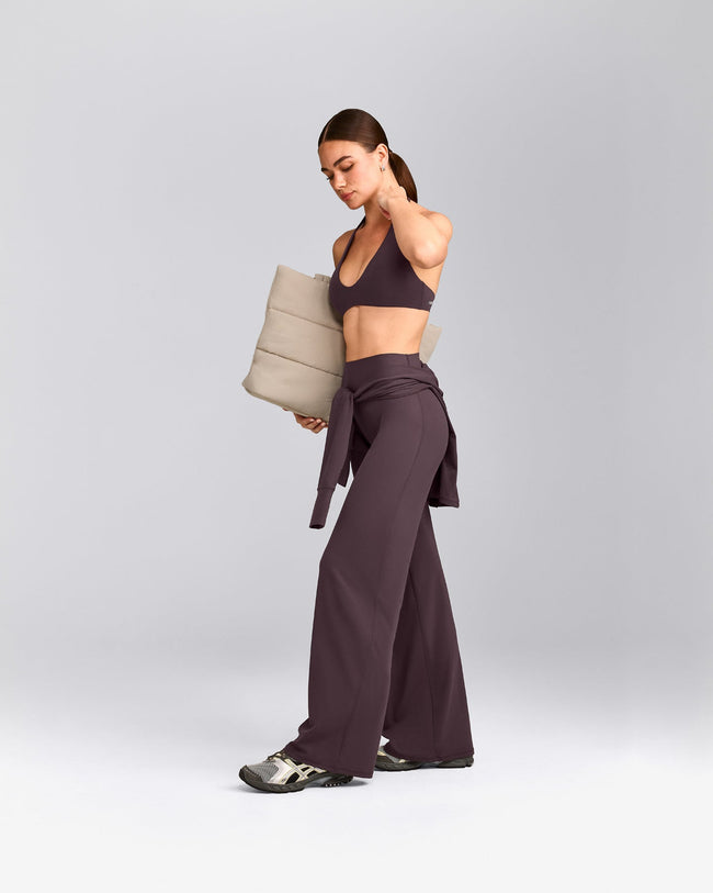 SoftMotion™ Minimal Halter Neck Bralette with Gray Logo | Dark Umber Brown