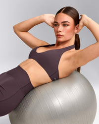 SoftMotion™ Minimal Halter Neck Bralette with Gray Logo | Dark Umber Brown