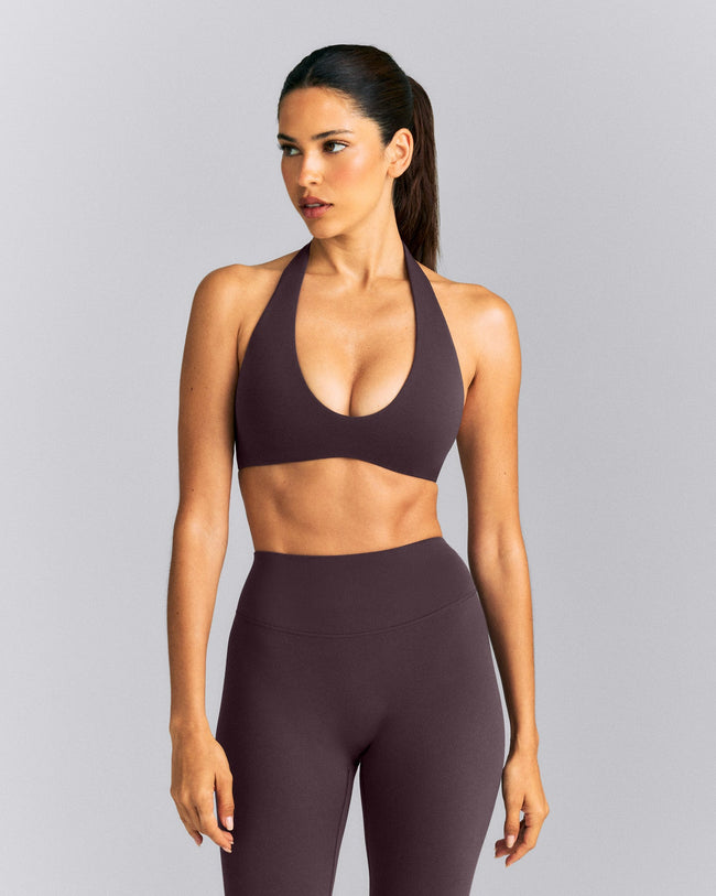 SoftMotion™ Minimal Halter Neck Bralette New Branding | Dark Umber Brown