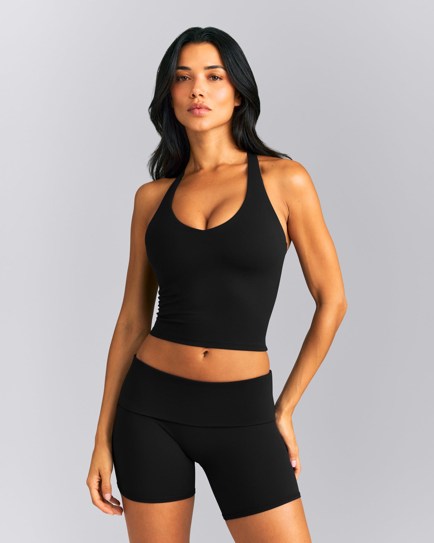 SoftMotion™ Racer Back Mid Tank Top with Built in Bra Shelf New Branding | Black
