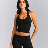 SoftMotion™ Racer Back Mid Tank Top with Built in Bra Shelf New Branding | Black