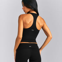 SoftMotion™ Racer Back Mid Tank Top with Built in Bra Shelf New Branding | Black