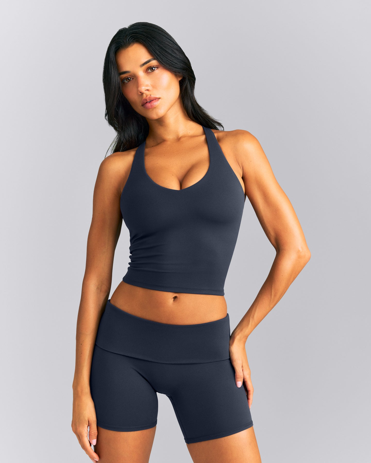SoftMotion™ Racer Back Mid Tank Top with Built in Bra Shelf New Branding | True Blue