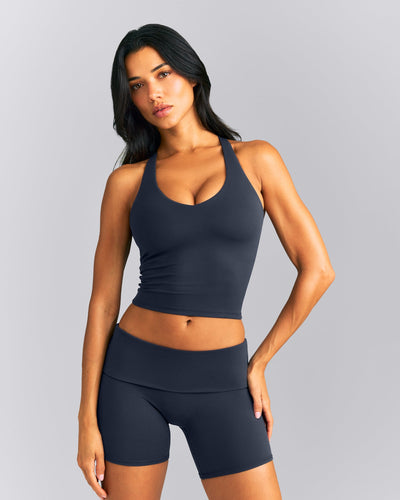 SoftMotion™ Racer Back Mid Tank Top with Built in Bra Shelf New Branding | True Blue