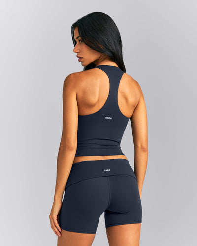 SoftMotion™ Racer Back Mid Tank Top with Built in Bra Shelf New Branding | True Blue