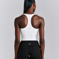 SoftMotion™ Racer Back Mid Tank Top with Built in Bra Shelf New Branding | White
