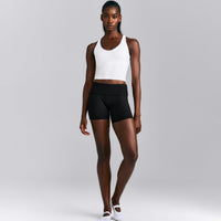 SoftMotion™ Racer Back Mid Tank Top with Built in Bra Shelf New Branding | White